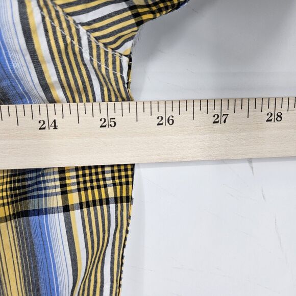 Cinch Shirt Mens Large Button Down Western Plaid Blue Yellow Short Sleeve Rodeo - Picture 7 of 9